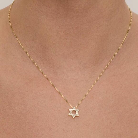 14K Gold Plated Star of David Pendant Necklace for Women | Cubic Zirconia Dainty - Picture 2 of 4